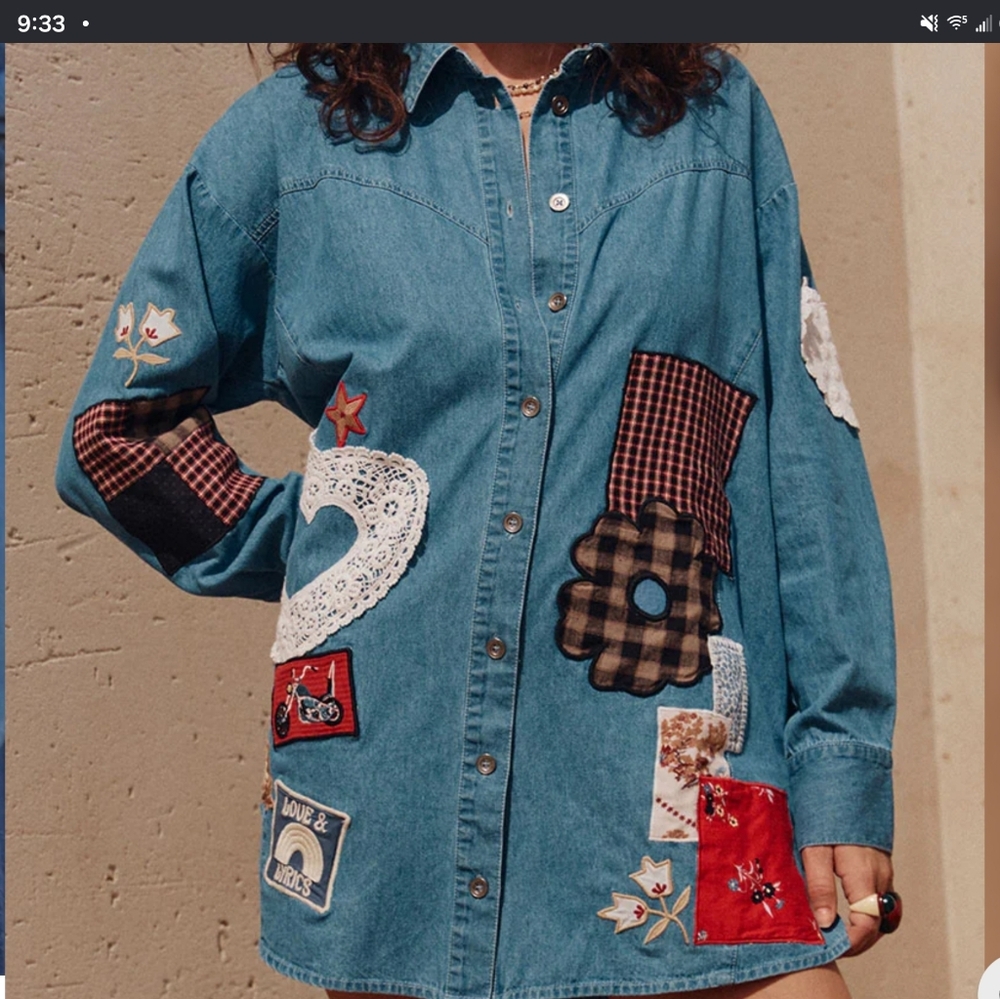 Spell Bombshell Patchwork Chambray Shirt or Mini … - image 5